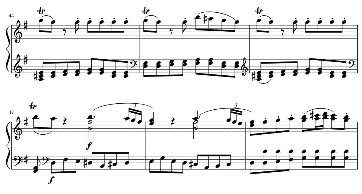 アイネ・クライネ・ナハトムジーク第一楽章55小節分 K.525 ピアノ無料楽譜05