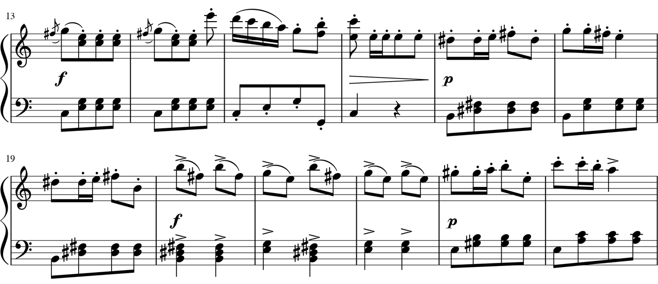 ベートーヴェン「トルコ行進曲」ハ長調 ピアノ無料楽譜2