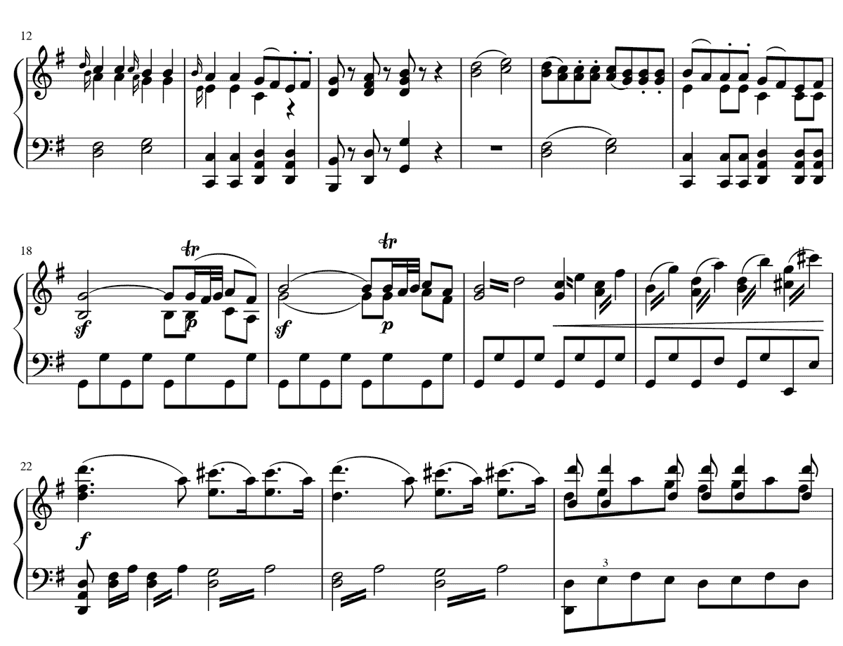 アイネ・クライネ・ナハトムジーク第一楽章55小節分 K.525 ピアノ無料楽譜02