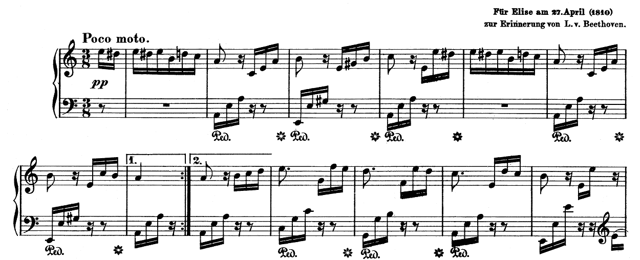 ベートーヴェン エリーゼのために WoO59 ピアノ無料楽譜1