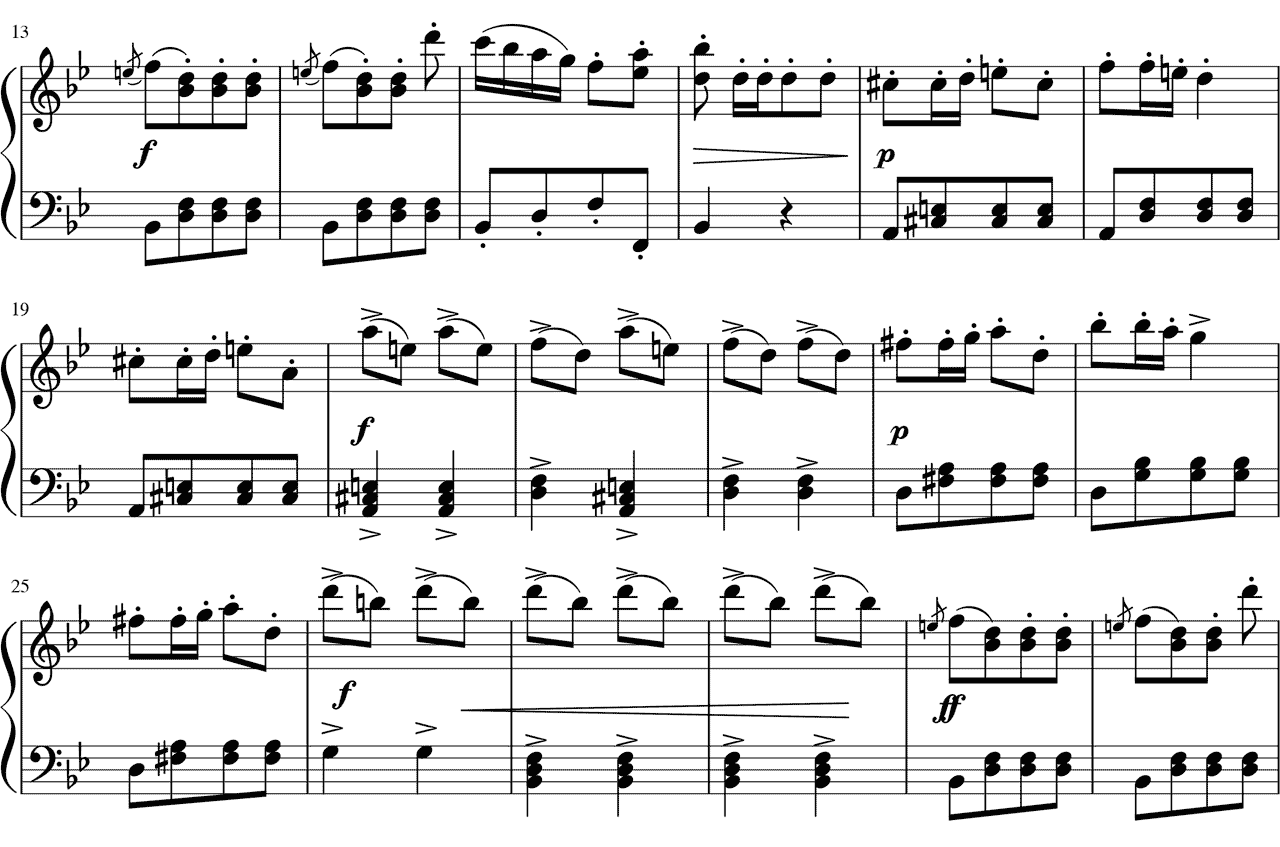 ベートーヴェン「トルコ行進曲」変ロ長調 ピアノ無料楽譜2